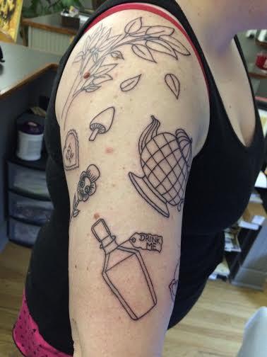 Tattoos - alice in wonderland sleeve wip - 99437